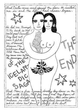 Dorothy Iannone, An Icelandic Saga 1978/1983/1986 (detail).
Ink on cardboard, 1 of 48 drawings.