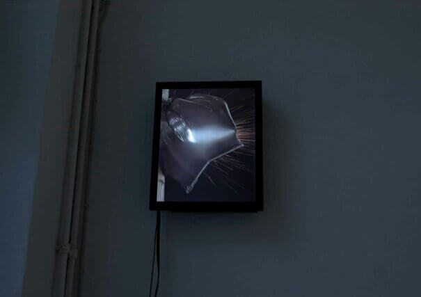 Phillip Lai. Untitled (sparks), 2008 / Video on LCD monitor, continuous loop.