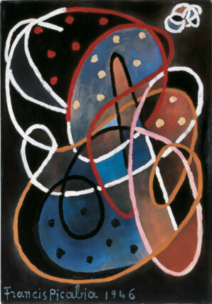 Francis Picabia, Le cercle infernal,1946. Oil on board, 75 ✕ 52cm. Hauser and Wirth Collection, St Gallen, Switzerland. © ADAGP, Paris and DACS, London 2004