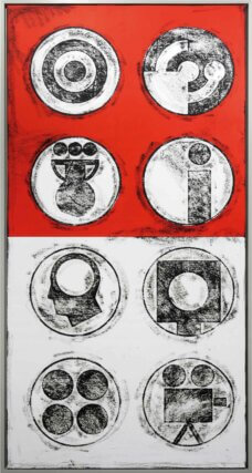 Matt Mullican. Untitled (Cosmology Signs), 1991. Acrylic, oilstick on canvas, rubbing, 237.5 × 121 cm. Courtesy Mai 36 Galerie, Zurich.