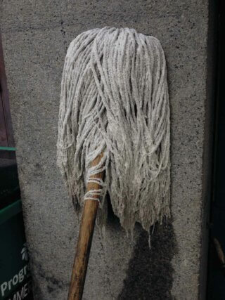 Wet mop leaning against a wall. Photo: Jesse Wine