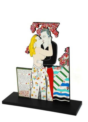 Dorothy Iannone, Movie People: Les Amants 2010; Gouache and acrylic on paper on wood.