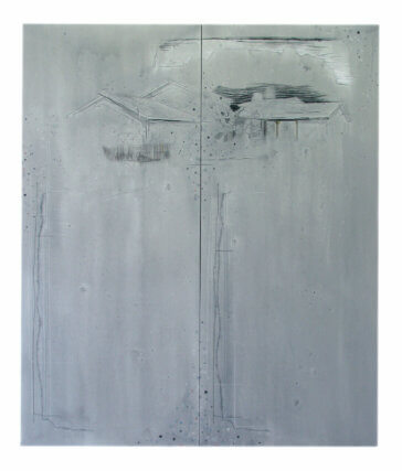 Michael Raedecker, nameless 2007. Acrylic & thread on canvas, 285 ✕ 240 cm. Two parts: each 285 ✕ 120 cm. Private Collection, The Netherlands