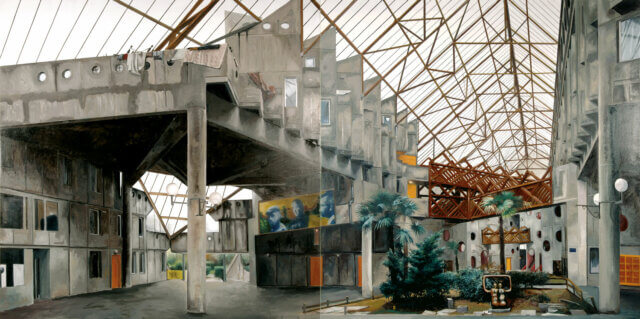 Yves Bélorgey Séjour urbain de l’ensemble Desnos diptyque, 2005. 
Diptych, oil on canvas, 240 ✕  240 cm each.
Courtesy the artist and Galerie Xippas, Paris