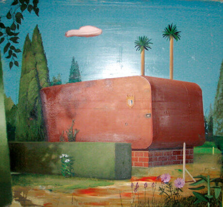 Matthias Weischer Wohnwagen 2003.
Oil on canvas, 122 ✕ 132 ✕ 4.5 cm. Courtesy Wilkinson Gallery, London