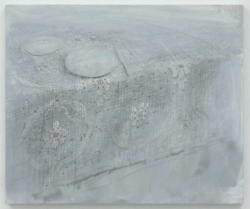 Michael Raedecker, superficial 2009. Acrylic and thread on canvas, 102 ✕ 121 cm. Collection G + W, The Netherlands