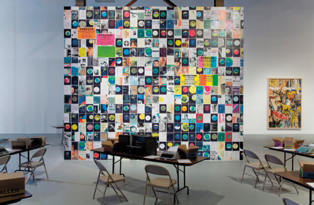 CIRCLES: Allan Kaprow’s Words 1962, 2008. Mixed media
Installation view of ‘Allan Kaprow – Art as Life’, 
Geffen Contemporary at MOCA. Photo: Brian Forrest. Courtesy Margo Leavin Gallery, Los Angeles; Galerie Micheline Szwajcer, Antwerp and greengrassi, London. © the artist
