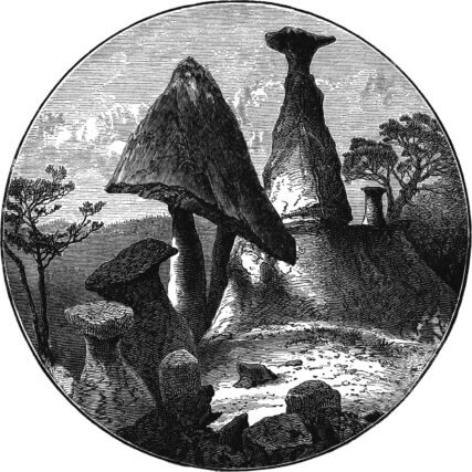 Salvatore Arancio, Solidified Conical Peak Among Curved Silurian Rocks and Boulders, 2009. Photo etching on paper. 90 × 66 cm. Courtesy the artist and Federica Schiavo Gallery.