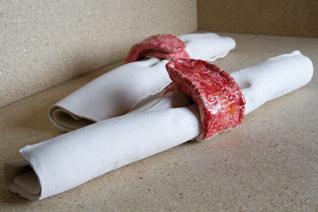 Emma Hart, Clay Napkins (detail from Dirty Looks), 2013.
Ceramic. Courtesy the artist.