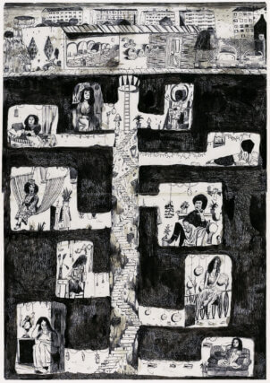 Tal R, Frisøren, 1999. Ball-pen on paper, 82.5 × 58 cm. Courtesy Contemporary Fine Arts, Berlin. Photo: Jochen Littkemann, Berlin.