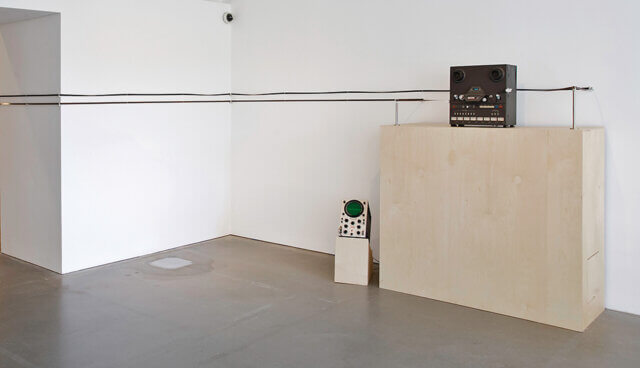 Kerry Tribe, Milton Torres Sees a Ghost 2010 (detail). Installation with audio tape, reel-to-reel players, oscilloscopes and framed documents.