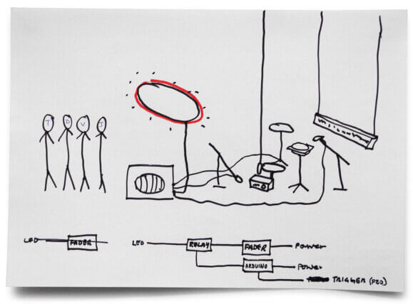 Haroon Mirza, Schematic for 
I saw square triangle sine  (2011). © Haroon Mirza.