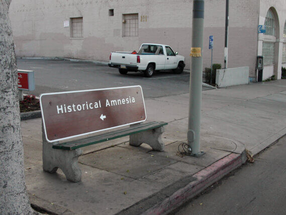 Kerry Tribe, Untitled (Historical Amnesia), 2002–03. Comissioned by Jacob Fabricius for ‘Rent-a-Bench’ and installed on Sunset and Highland Boulevards in Hollywood, CA.