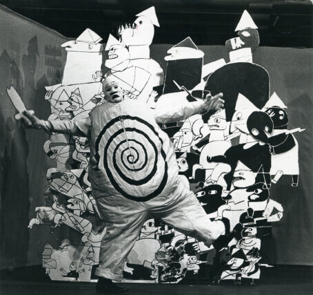 Performance of Kung Ubu at Marionetteatern, Stockholm, 1964.