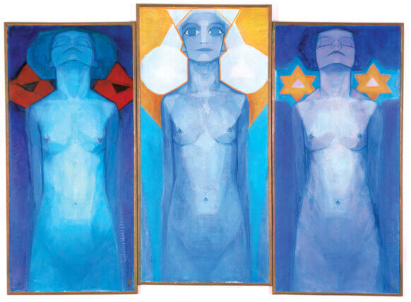 Hilma af Klint, Piet Mondrian (1872–1944), Evolution 1911.
Oil on canvas. Centre: 183 x 87.3 cm. Sides: 178 x 85 cm. 
© Mondrian/Holtzman Trust c/o hcr@hcrinternational.com.
