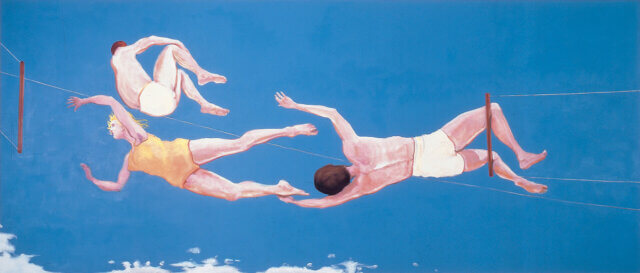 Verne Dawson, Aerialists (Blue), 2003. Oil on canvas, 183 x 430cm. Private collection. Copyright of the artist and courtesy Gavin Brown’s enterprise.