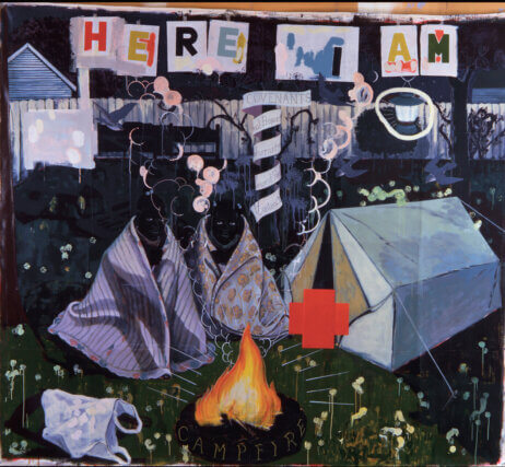 Kerry James Marshall, Campﬁre Girls, 1995. Acrylic and collage on canvas, 261.6 x 289.6 cm. Collection of Dick and Gloria Anderson, Lake Quivira, Kansas.