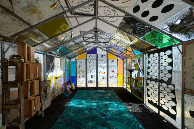 Installation views of Tamara Henderson, 'Green in the Grooves' at Camden Art Centre, 2023. Photo: Luke Walker