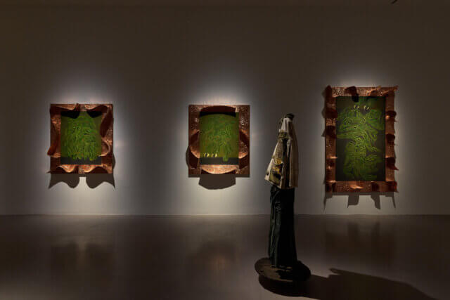 Installation views of Tamara Henderson, 'Green in the Grooves' at Camden Art Centre, 2023. Photo: Luke Walker