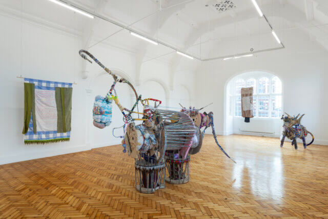 Installation view, 
'Animals to Remember Uganda'
at Camden Art Centre, 26 April/ 23 June 2024.
Courtesy the Artist and ActionSpace, London
Photo: Rob Harris