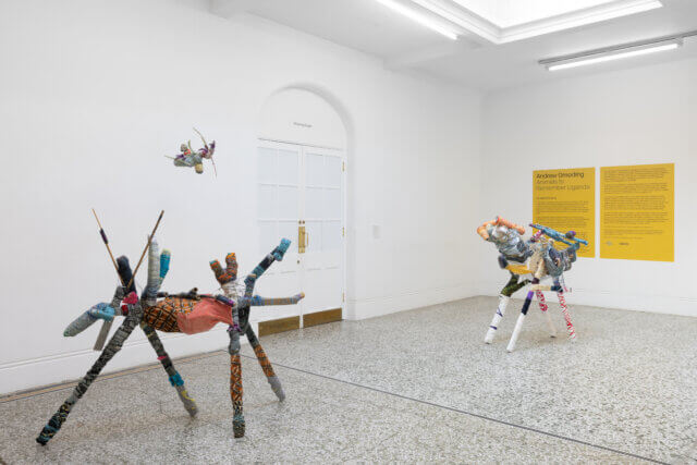 Installation view, 
'Animals to Remember Uganda'
at Camden Art Centre, 26 April/ 23 June 2024.
Courtesy the Artist and ActionSpace, London
Photo: Rob Harris