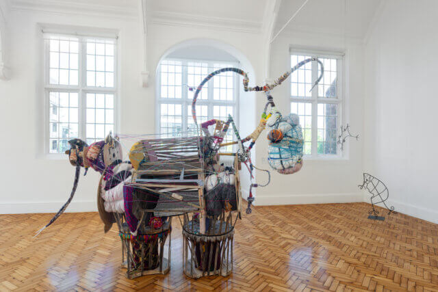 Installation view, 
'Animals to Remember Uganda'
at Camden Art Centre, 26 April/ 23 June 2024.
Courtesy the Artist and ActionSpace, London
Photo: Rob Harris
