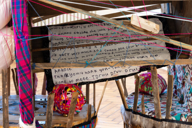 Installation view, 
'Animals to Remember Uganda'
at Camden Art Centre, 26 April/ 23 June 2024.
Courtesy the Artist and ActionSpace, London
Photo: Rob Harris