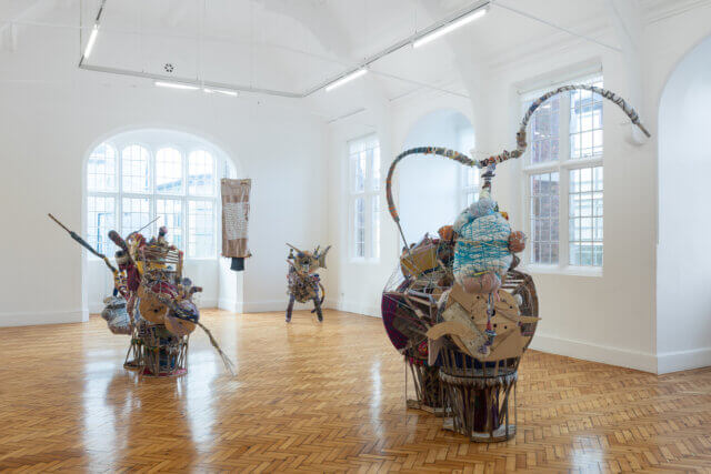 Installation view, 
'Animals to Remember Uganda'
at Camden Art Centre, 26 April/ 23 June 2024.
Courtesy the Artist and ActionSpace, London
Photo: Rob Harris