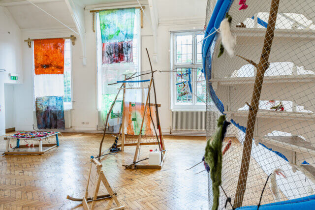 Installation view, 'Den!', at Camden Art Centre, 19 July/ 8 September 2024. Photo: Hydar Dewachi