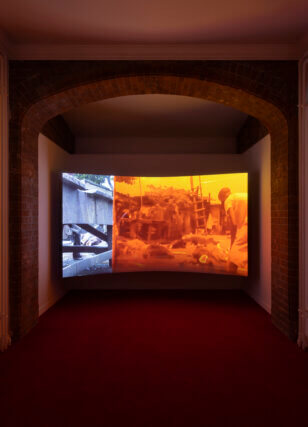 Karimah Ashadu, 'King of Boys (Abattoir of Makoko)', installation view Tendered, Camden Art Centre, 2025. Courtesy the artist, Fondazione In Between Art Film, Sadie Coles HQ, London and Camden Art Centre. Photo: Andrea Rossetti.