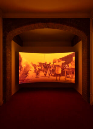 Karimah Ashadu, 'King of Boys (Abattoir of Makoko)', installation view Tendered, Camden Art Centre, 2025. Courtesy the artist, Fondazione In Between Art Film, Sadie Coles HQ, London and Camden Art Centre. Photo: Andrea Rossetti.