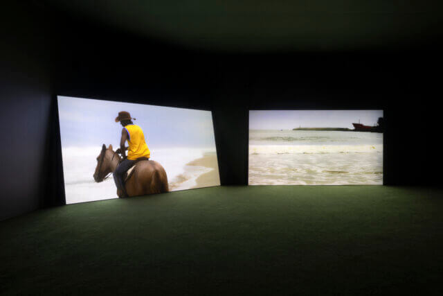 Karimah Ashadu, 'Cowboy', installation view Tendered, Camden Art Centre, 2025. Courtesy the artist, Fondazione In Between Art Film, Sadie Coles HQ, London and Camden Art Centre. Photo: Andrea Rossetti.