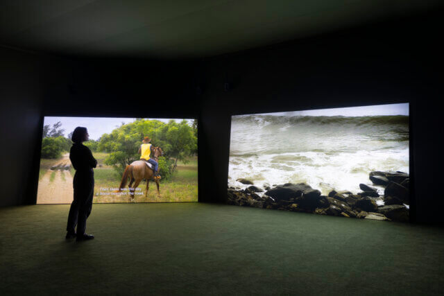 Karimah Ashadu, 'Cowboy', installation view Tendered, Camden Art Centre, 2025. Courtesy the artist, Fondazione In Between Art Film, Sadie Coles HQ, London and Camden Art Centre. Photo: Andrea Rossetti.
